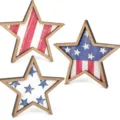 Wooden patriotic star decor set, 4th of July table ornaments, red white and blue signs - Style 4