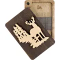Wooden needle storage box with magnetic strip, portable sewing kit organizer with deer carving. - Wooden Box (6x9 cm) / Forest Deer Style