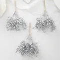 Silver glitter artificial Christmas berry branches, small floral stems for holiday decor. - Christmas Beads - Silver