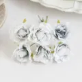 Artificial silk roses small peony flowers 6 heads light grey for DIY wedding decor. - Off-White