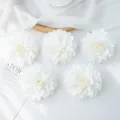 White artificial dahlia flowers 5pcs set for wedding decoration, floral garland and DIY crafts. - White