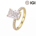 Eleganter 10K Goldring mit großem Labor-Diamanten im Radiant-Schliff und Pavé-Fassung. - Größe 5 / 1CT D/VVS2 10K Gold