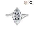 Elegante ring met marquise geslepen laboratorium diamant en 10KT zilveren gedraaide band - Maat 5 / 1.00CT D/VS1 Lab Diamant 925 Zilver 14K Verguld