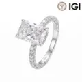 Eleganter Ring mit rechteckigem Labor-Diamanten und Pavé-S925-Silberband-Design - Größe 5 / 1CT D/VVS2 10K Weißgold