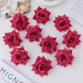 Artificial velvet rose flower heads 8cm dark red DIY craft wedding decor floral accessories. - Red