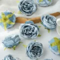 Blue artificial peony rose flower heads for wedding decoration, DIY craft and photo props. - Light Blue