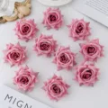 Artificial velvet rose flower heads pink DIY craft floral decoration wedding party supplies 8cm - Rosy Pink