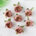 Künstliche Rosenblüten Köpfe vintage rosa Pfingstrosen Knospen für Kränze Geschenke - Dunkelbraun