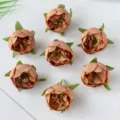 Künstliche Rosen Tee Blüten Köpfe braun vintage Blumenknospen für DIY Kranz Geschenke deco - Braun & Gelb