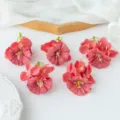 Cabezas de flores de seda roja artificial DIY accesorio para el pelo decoración boda 5pcs - Rojo