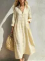 Yellow plaid shirt dress midi length with lapel and buttons for women spring style detail view - S / Off White