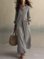 Casual loose cotton linen two piece set women summer shirt and wide leg pants outfit - S / Top And Bottom / Gray