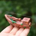 Miniature resin pirate boat micro landscape ornament variant, detailed green moss design. - Wood-Like Boat (Simple Packaging)