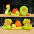 Simpatica statuetta serpente zodiaco in resina ornamento mascotte capodanno cinese - Set di 6 serpenti verdi (confezione semplice)