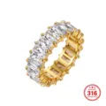 Lujoso anillo de eternidad para mujer en acero inoxidable 316 dorado con circonitas - Talla 7 / Dorado