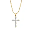 Detailed view of gold stainless steel cross pendant set with sparkling marquise zircons - Gold