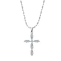 Detail of a sparkling stainless steel cross pendant necklace with marquise zircons - Steel