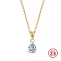 18K gold plated 316 stainless steel necklace with sparkling pear cut cubic zirconia pendant - Teardrop / 45+5cm / Steel