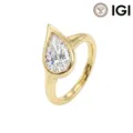 Minimalistischer 10KT Goldring mit birnenförmigem Moissanit in eleganter Zargenfassung - Größe 5 / 14K Vergoldet / 1.00CT / 0.8-1.5mm Breite