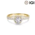 Elegant 10K gold-plated halo moissanite engagement ring featuring a round brilliant center stone - Size 5 / 0.5CT Lab-Grown Diamond-S925 Silver 14K Gold Plated