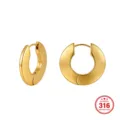 Pendientes de aro gruesos de acero inoxidable 316 bañados en oro de 18K para mujer - Estilo Chapado en Oro de 18K al Vacío (HTKE18) / 25X26mm / Dorado
