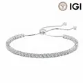 Bracciale tennis in argento 925 con diamanti coltivati D VVS e chiusura regolabile a scorrimento - Stile Rotondo (Placcato Oro Bianco) / 6.5 Pollici