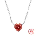 Heart-shaped red crystal pendant necklace crafted from durable 316 stainless steel metal - Heart / 45+5cm / Garnet Red & Steel Color