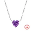 Elegant purple heart crystal pendant necklace made of premium 316 stainless steel chain - Heart / 45+5cm / Purple & Steel Color
