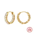Pendientes de aro huggie de lujo en acero inoxidable 316 dorado con circonitas - 18*19.5mm / Chapado en oro de 18 quilates al vacío