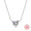 Heart-shaped clear crystal pendant necklace made of authentic 316 stainless steel - Heart / 45+5cm / White Zirconia & Steel Color