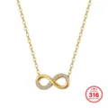 Infinity symbol gold plated stainless steel necklace with sparkling cubic zirconia - Pave Infinity / 45+5cm / Gold