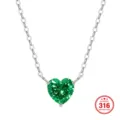 Elegant heart-shaped green birthstone pendant necklace made of 316 stainless steel - Heart / 45+5cm / Green Zirconia & Steel Color