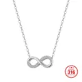 Elegant silver 316 stainless steel infinity necklace with cubic zirconia pavé accents - Pave Infinity / 45+5cm / Steel