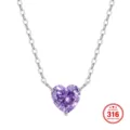 Elegant purple heart-shaped crystal pendant necklace made of premium 316 stainless steel - Heart / 45+5cm / Light Color-Changing Blue & Steel Color