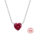 Polished stainless steel necklace with sparkling red heart-shaped zircon pendant - Heart / 45+5cm / Rose Red & Steel Color