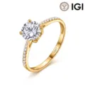 Exquisiter 18K Gelbgold Verlobungsring mit einem 1 Karat Labordiamanten und Pavé-Band - Größe 5 / 0.30CT D/VS1 Lab-Gezüchteter Diamant 18K Gelbgold 1.3mm Breite