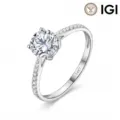 Klassischer 14K Weißgold Verlobungsring mit 1 Karat Labor-Diamant und Seitensteinen - Größe 5 / 0.30CT D/VS1 Lab-Gezüchteter Diamant 18K Weißgold 1.3mm Breite