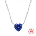 Blue heart crystal pendant necklace in 316 stainless steel silver finish for women - Heart / 45+5cm / Tanzanite Blue & Steel Color