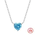 Blue heart-shaped crystal pendant necklace in authentic 316 stainless steel - Deep Sea Blue Heart Style / 45+5cm / Steel