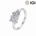 Lab-grown diamond ring in 10KT white gold with heart and princess cut stones - Size 5 / Silver (1.00CT D/VVS2 Lab Grown Diamond)