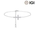 Eleganter 18K Weißgold Armband mit Labor-Diamant Kreuzanhänger und IGI-Zertifikat für Frauen - Prinzess-Schliff Kreuz Armband (LBB09) / 10K Gold / 0.07CT 6.5+2 Zoll / Weißgold