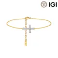 Elegantes 18K vergoldetes Labor-Diamant Kreuzarmband mit einer minimalen verstellbaren Kette - Prinzess-Schliff Kreuz Armband (LBB09) / 18K-Gold / 0.07CT 6.5+2 Zoll / Gold