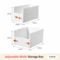 Detailed view of the white storage box with adjustable width from 14cm to 21cm - Expandable Style / 14~21cm (Width)
