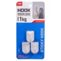 Set di 3 mini ganci adesivi bianchi per l'organizzazione murale interna casa - Gancio Piccolo A U / 3 Pezzi / Bianco