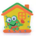Kids DIY EVA foam pen holder handmade craft toy cute frog house creative stationery desk organizer - Rose Red - W Frog