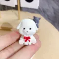 Cute white puppy resin cabochon with red bow for DIY phone case craft and miniature decor. - Model F Puppy