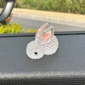 Cute crystal rabbit car dashboard ornament, mini glowing bunny interior decoration for auto. - 2 Large Pieces Pack / White