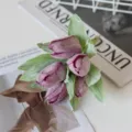 Artificial velvet tulip bouquet simulation flower photography prop home decor DIY accessory - Dark Red