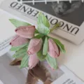 Artificial velvet tulip bouquet for DIY crafts, home decor, photography props, pink. - Brick Red