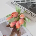 Artificial tulip flower bouquet for home decor DIY crafts and photo shooting props orange - Orange Red